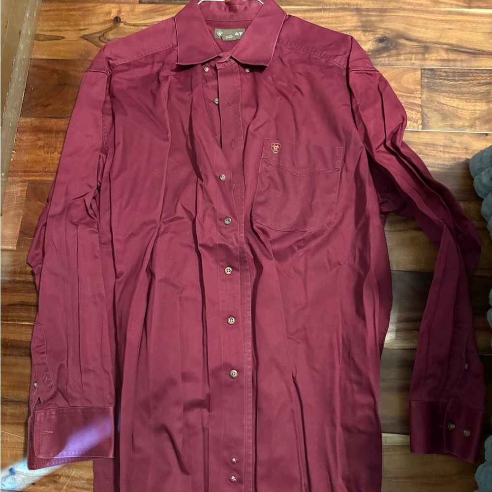 Ariat‎ Burgundy Button Down Shirt XXL Western Cowboy Workwear Solid wine red